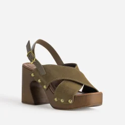 Sandale TEXTO kaki cuir velours