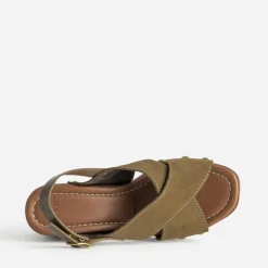 Sandale TEXTO kaki cuir velours