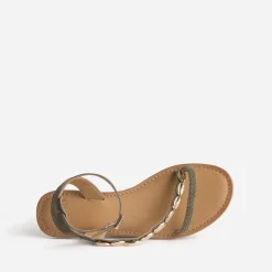 Sandale TEXTO kaki cuir velours éco-conçu