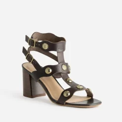 Sandale TEXTO marron cuir détails bijoux
