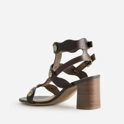 Sandale TEXTO marron cuir détails bijoux