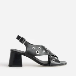 Sandale TEXTO noire cuir décor œillets