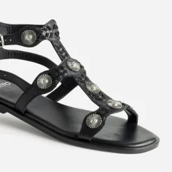 Sandale TEXTO noire cuir décor soleils