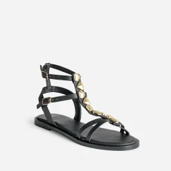 Sandale TEXTO noire cuir bride-bijou