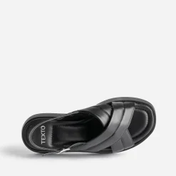 Sandale TEXTO noire en cuir matelassé