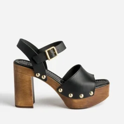 Sandale TEXTO noire en cuir à plateforme