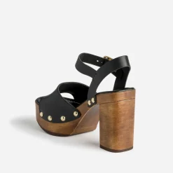 Sandale TEXTO noire en cuir à plateforme