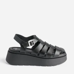 Sandale TEXTO noire en cuir semelle plateforme