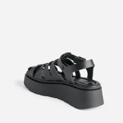 Sandale TEXTO noire en cuir semelle plateforme