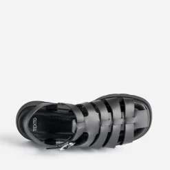 Sandale TEXTO noire en cuir semelle plateforme