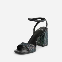 Sandale TEXTO noire paillettes iridescentes
