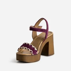 Sandale TEXTO prune en cuir velours brodé