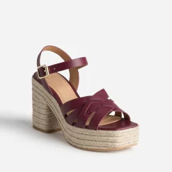 Sandale TEXTO prune en cuir talon corde