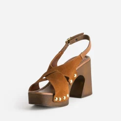 Sandale TEXTO rouille en cuir velours