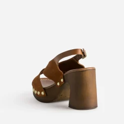 Sandale TEXTO rouille en cuir velours