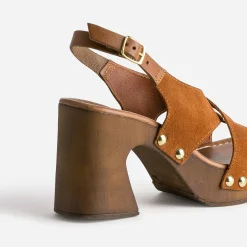 Sandale TEXTO rouille en cuir velours