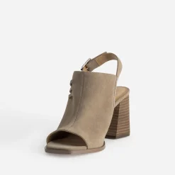 Sandale TEXTO taupe cuir velours open-toe