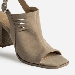 Sandale TEXTO taupe cuir velours open-toe