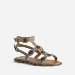 Sandale TEXTO taupe cuir velours décor soleils