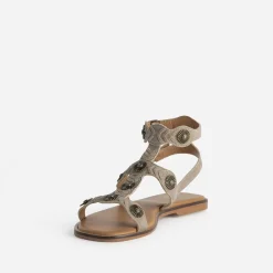 Sandale TEXTO taupe cuir velours décor soleils