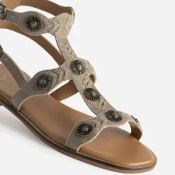 Sandale TEXTO taupe cuir velours décor soleils