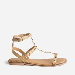 Sandale-spartiate TEXTO camel en cuir clouté
