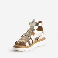 Sandale-spartiate TEXTO dorée en cuir