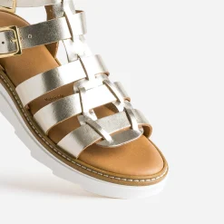 Sandale-spartiate TEXTO dorée en cuir