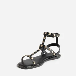 Sandale-spartiate TEXTO noire en cuir clouté