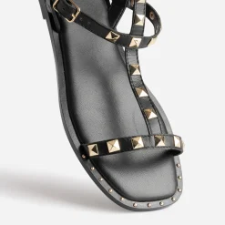 Sandale-spartiate TEXTO noire en cuir clouté