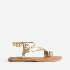 Sandale-tong TEXTO dorée cuir tressé