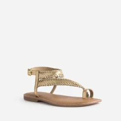 Sandale-tong TEXTO dorée cuir tressé