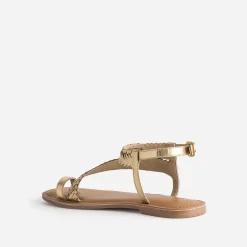 Sandale-tong TEXTO dorée cuir tressé