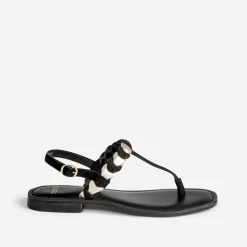 Sandale-tong TEXTO noir en cuir velours tressé or