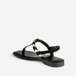 Sandale-tong TEXTO noir en cuir velours tressé or