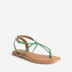 Sandale-tong TEXTO verte en cuir métallisé