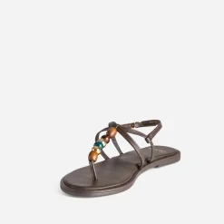 Sandale-tong-bijou TEXTO marron décor perles