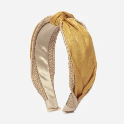 Serre-tête TEXTO jaune safran satiné sur effet raphia