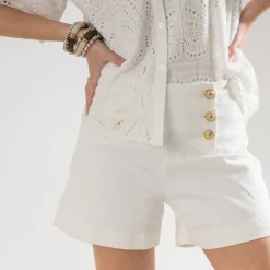 Short à pont TEXTO en jean blanc