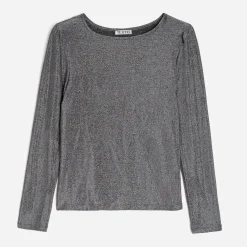 Tee-shirt TEXTO gris métallisé à épaulettes