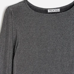 Tee-shirt TEXTO gris métallisé à épaulettes