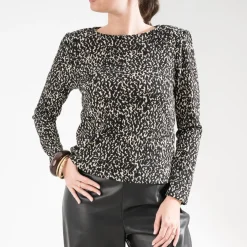 Tee-shirt TEXTO noir imprimé animalier à épaulettes