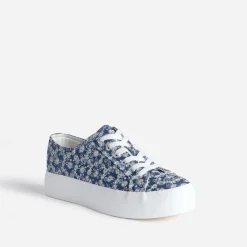 Tennis à plateforme TEXTO bleue toile brodée