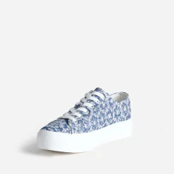 Tennis à plateforme TEXTO bleue toile brodée