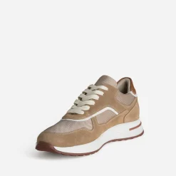 Tennis beige cuir bi-matière