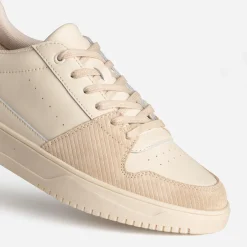 Tennis beige cuir et velours côtelé