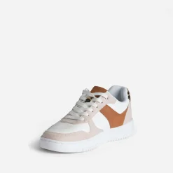 Tennis blanche, beige et motif léopard