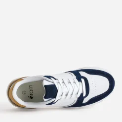 Tennis blanche cuir découpes marine et beige