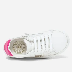 Tennis BUGGY blanche en cuir à contrefort rose fluo verni