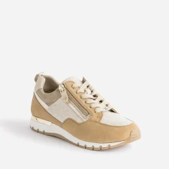 Tennis CAPRICE camel et textile pailleté